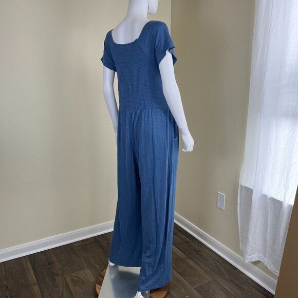 Soft Surroundings Women's Size L Blue Smocked Frida Wide Leg Jersey Jumpsuit - Picture 11 of 15